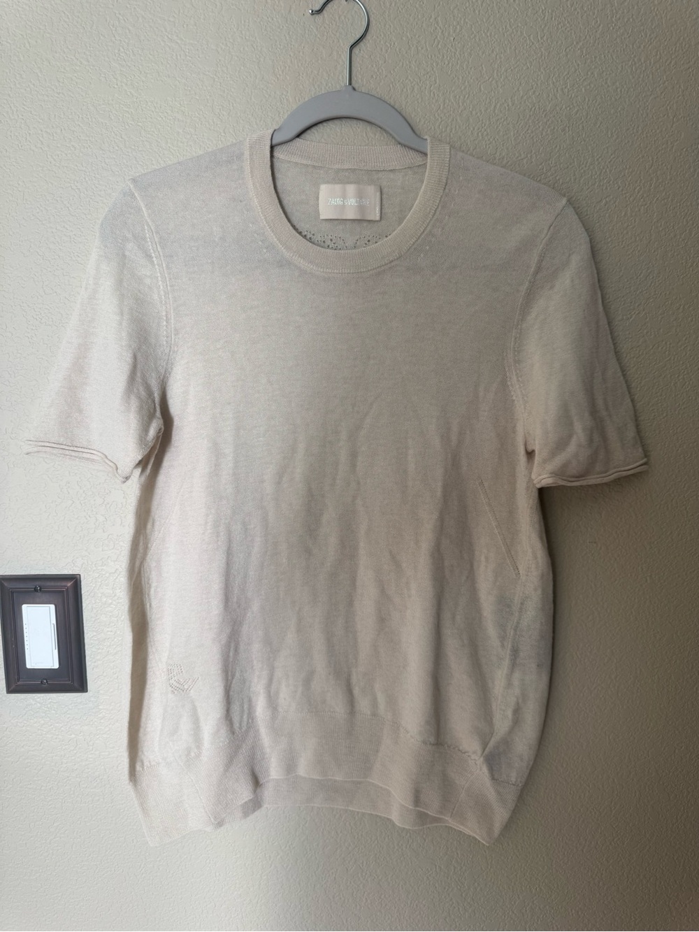 Zadig & Voltaire Ida CP wings 100% cashmere cream ivory short sleeve sweater